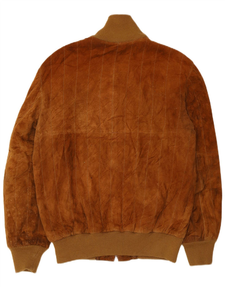 Vintage Ανδρικό Suede Bomber Jacket IT 48 Μεσαίο Καφέ Δερμάτινο