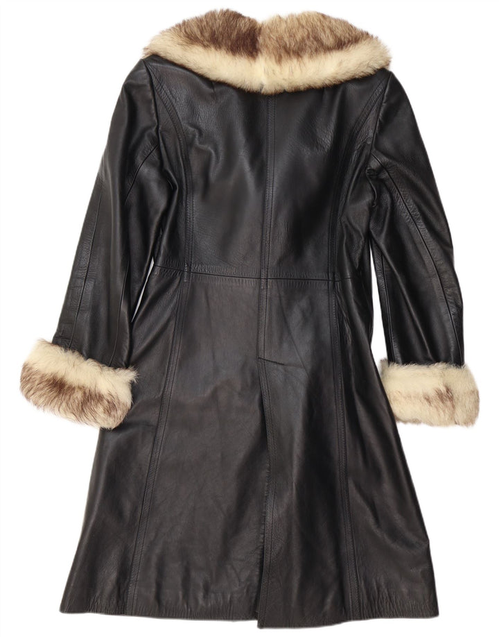 VINTAGE Γυναικείο Δερμάτινο Παλτό UK 12 Μεσαίο Μαύρο