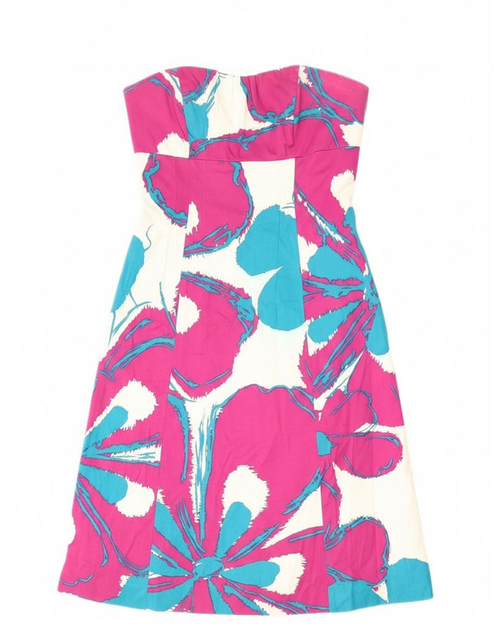 Coast Γυναικείο Στράπλες Φόρεμα UK 8 Small Pink Floral Βαμβακερό