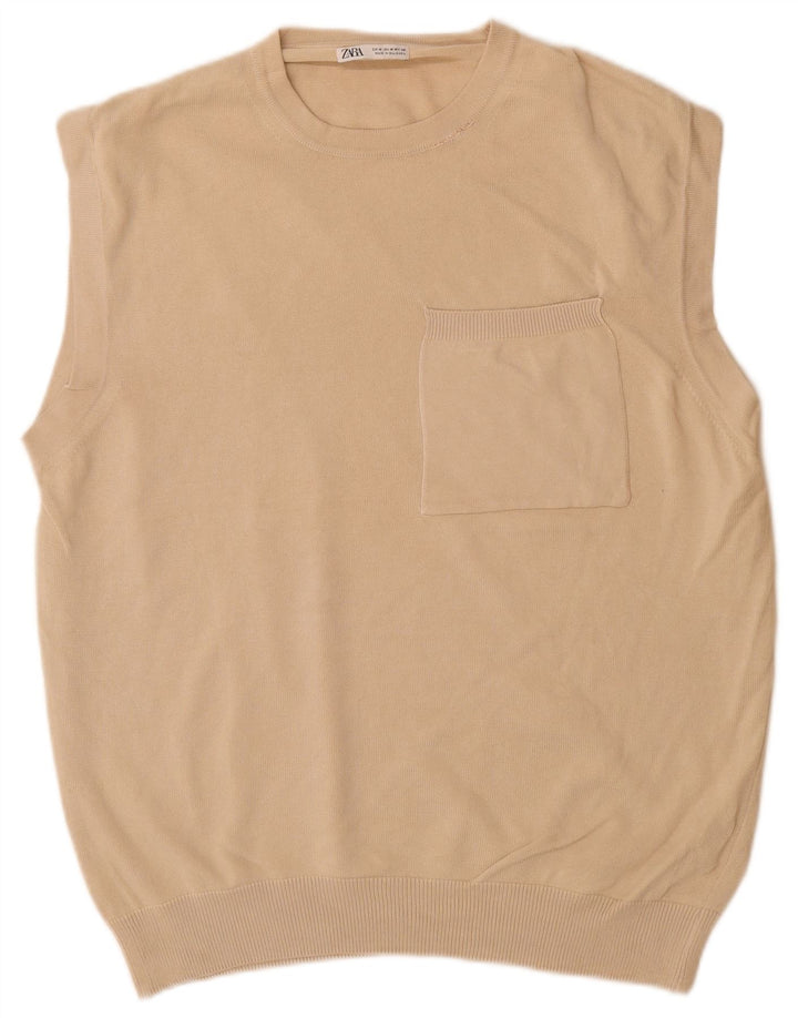 Zara ανδρικό γιλέκο Tank Top Βαμβακερό μεσαίο μπεζ