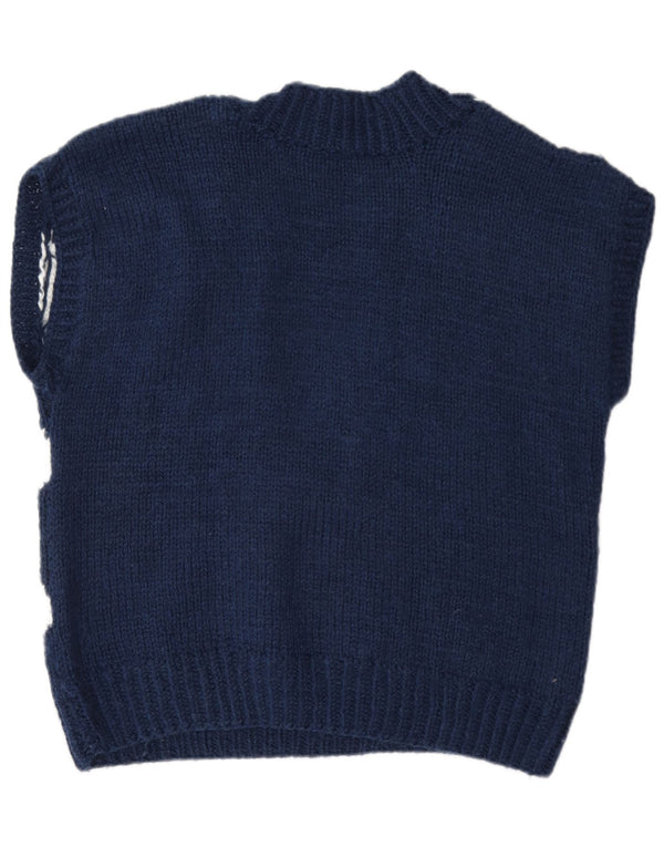 Vintage γυναικείο πουλόβερ με λαιμόκοψη UK 16 Large Navy Blue Argyle/Diamond