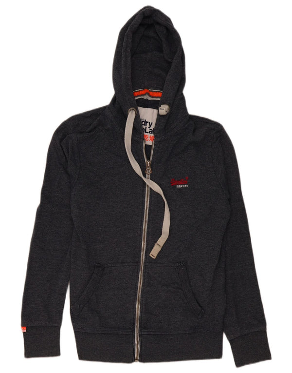 Superdry γυναικείο πουλόβερ με κουκούλα με φερμουάρ UK 16 Μεγάλο βαμβακερό μπλε ναυτικό