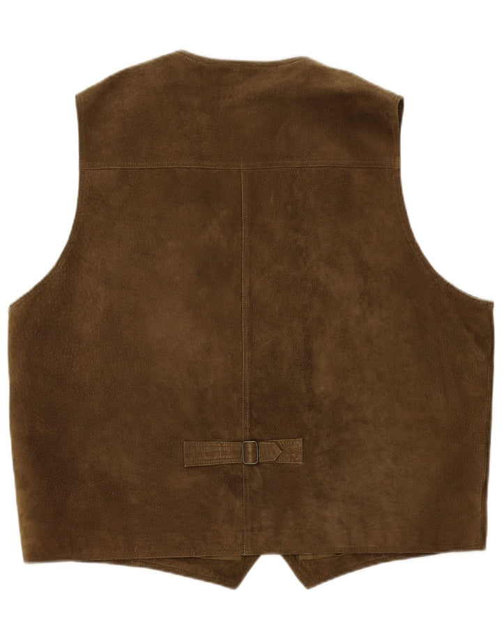 PIONIER Ανδρικό Suede Gilet UK 22 3XL Δερμάτινο Χακί