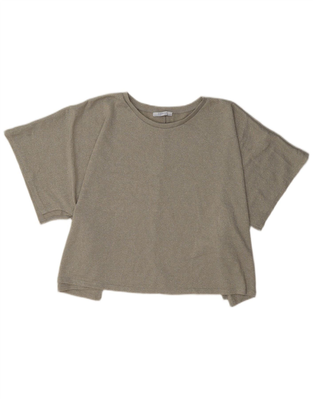 Zara Γυναικεία Crop Oversized Μπλούζα Τοπ UK 14 Medium Beige Flecked