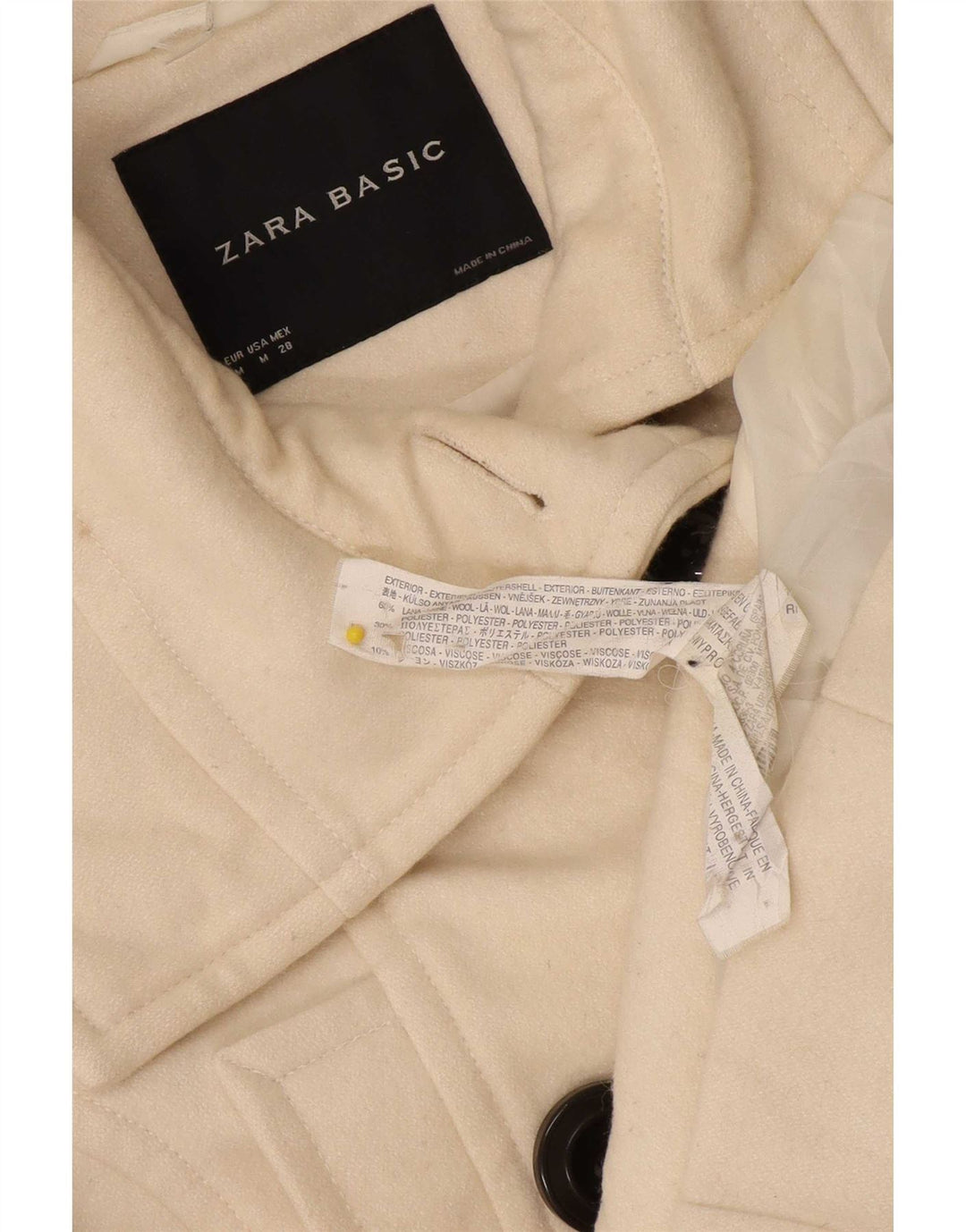 Zara Γυναικείο παλτό μπιζελιού UK 12 Μαλλί με μεσαίο ανοιχτό λευκό