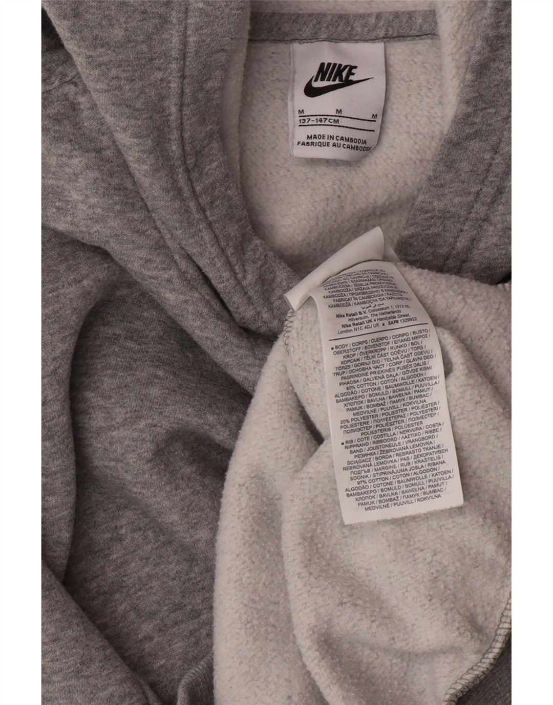 NIKE Boys Hoodie Jumper 10-11 Years Medium Grey Cotton Vintage Nike and Second-Hand Nike from Messina Hembry 
