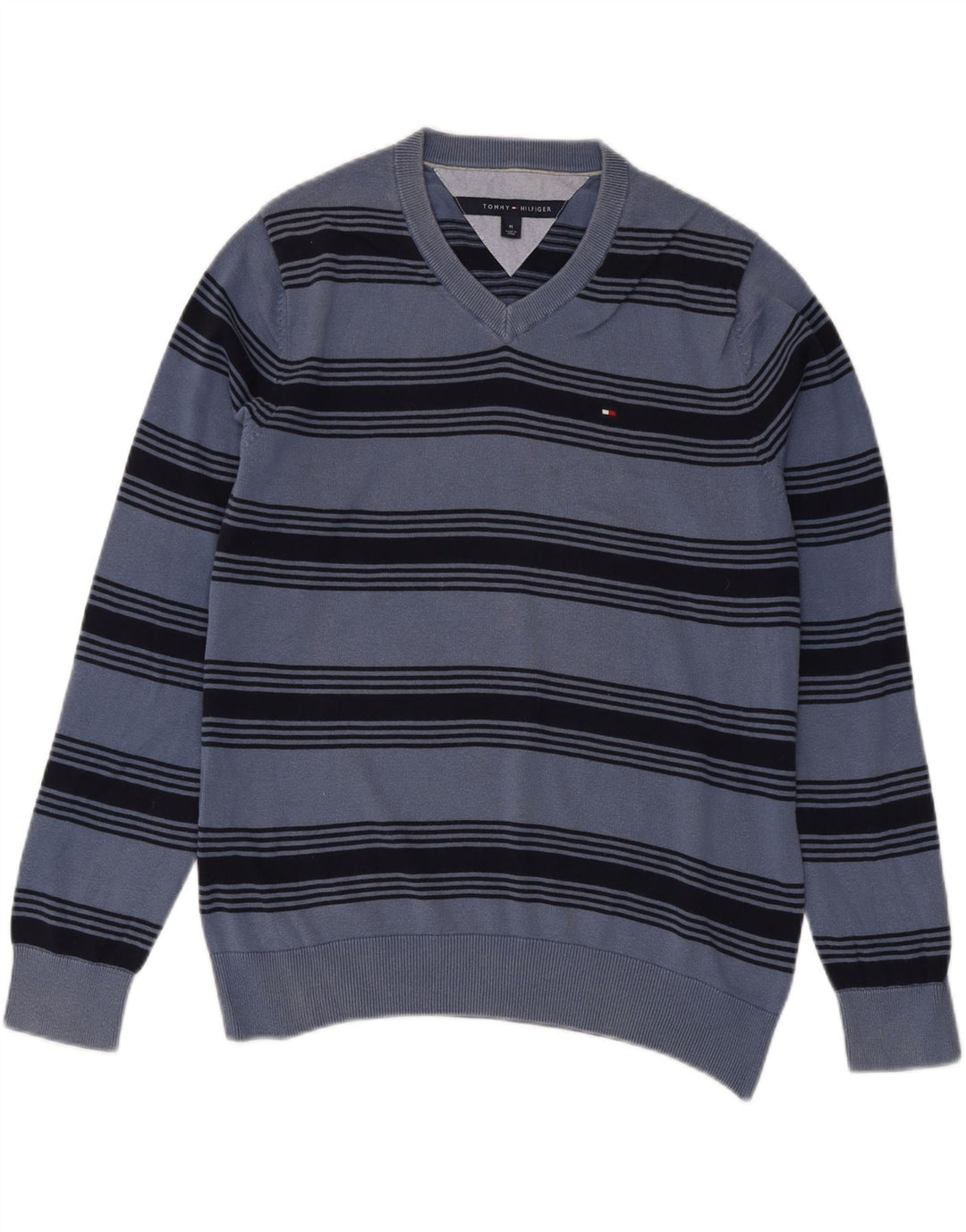 TOMMY HILFIGER Ανδρικό πουλόβερ με λαιμόκοψη σε μεσαίο μπλε βαμβακερό ριγέ