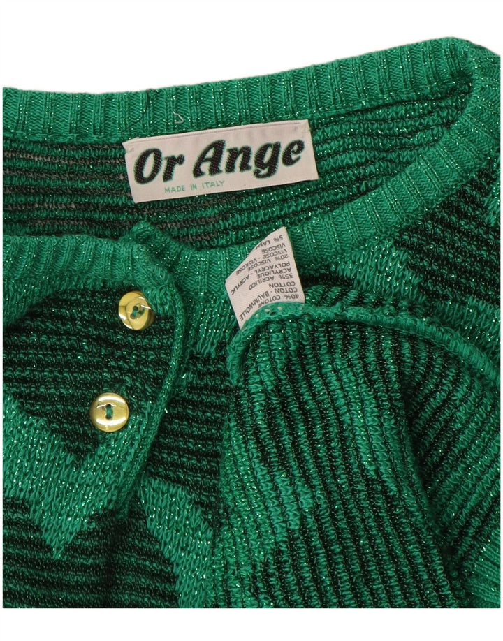 Vintage γυναικείο Abstract Pattern πουλόβερ με λαιμόκοψη UK 16 Large Green