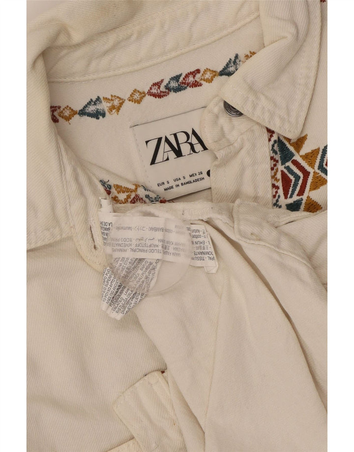 Zara Γυναικείο πουκάμισο Oversized UK 10 Small White Geometric Cotton