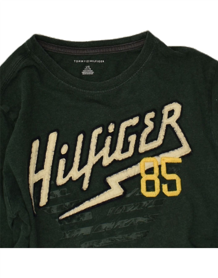 TOMMY HILFIGER Girls Graphic Top Long Sleeve 12-13 Years Large Green | Vintage Tommy Hilfiger | Thrift | Second-Hand Tommy Hilfiger | Used Clothing | Messina Hembry 