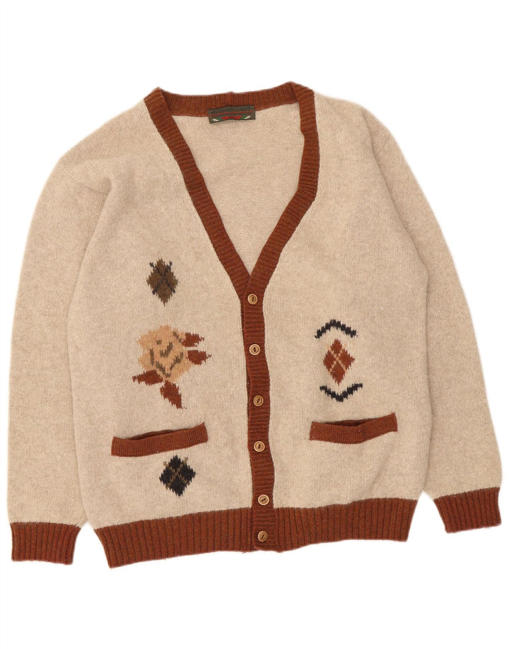 Vintage Ανδρικό Ζακέτα πουλόβερ Μικρό Μπεζ Argyle/Diamond Wool