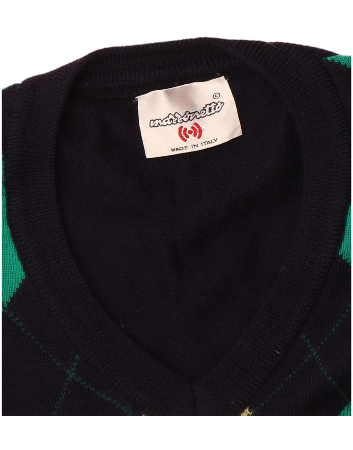 Ανδρικό πουλόβερ Marronetto με V λαιμόκοψη Μικρό Navy Blue Argyle/Diamond Wool