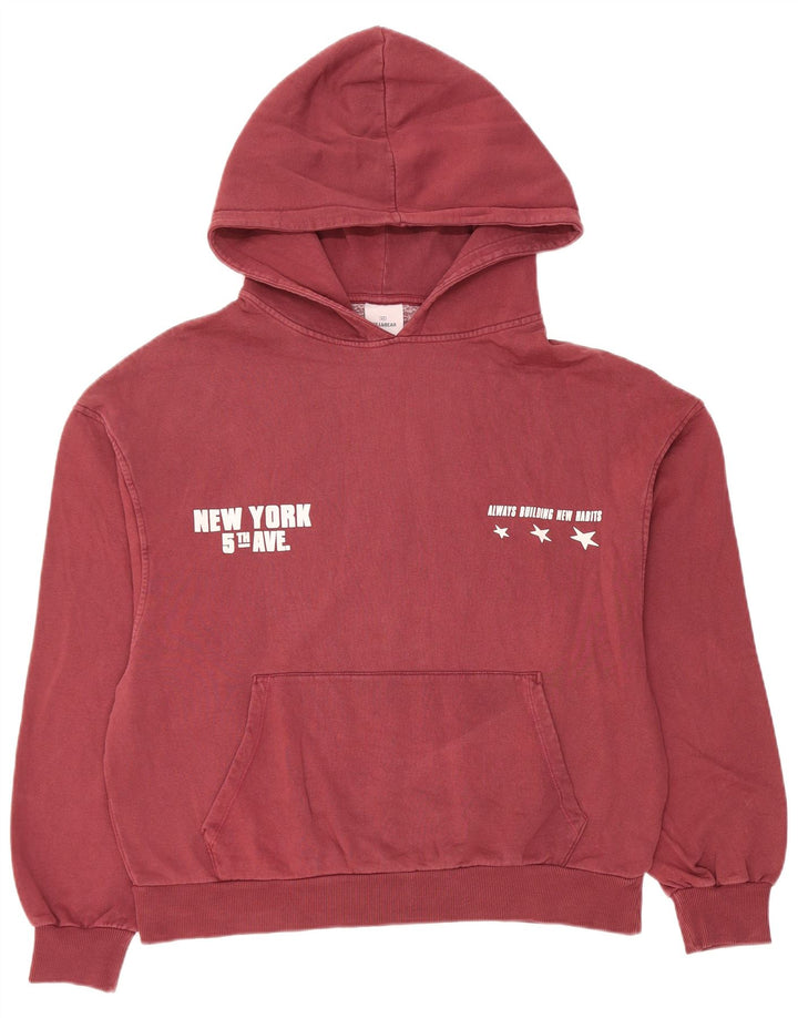 Pull & Bear Γυναικεία γραφικά υπερμεγέθη κουκούλα UK 14 Medium Burgundy