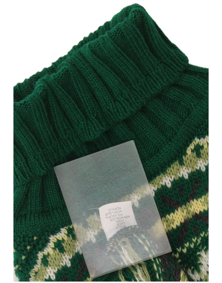 Vintage ανδρικό πουλόβερ με ρολό λαιμόκοψη XL Green Fair Isle Wool
