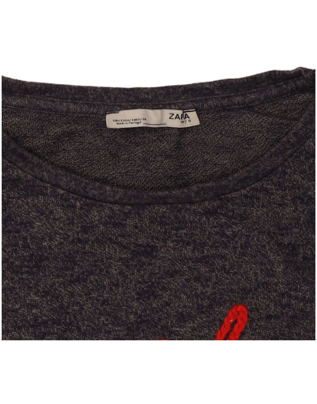 ZARA Womens Graphic Top Long Sleeve UK 10 Small Blue Flecked