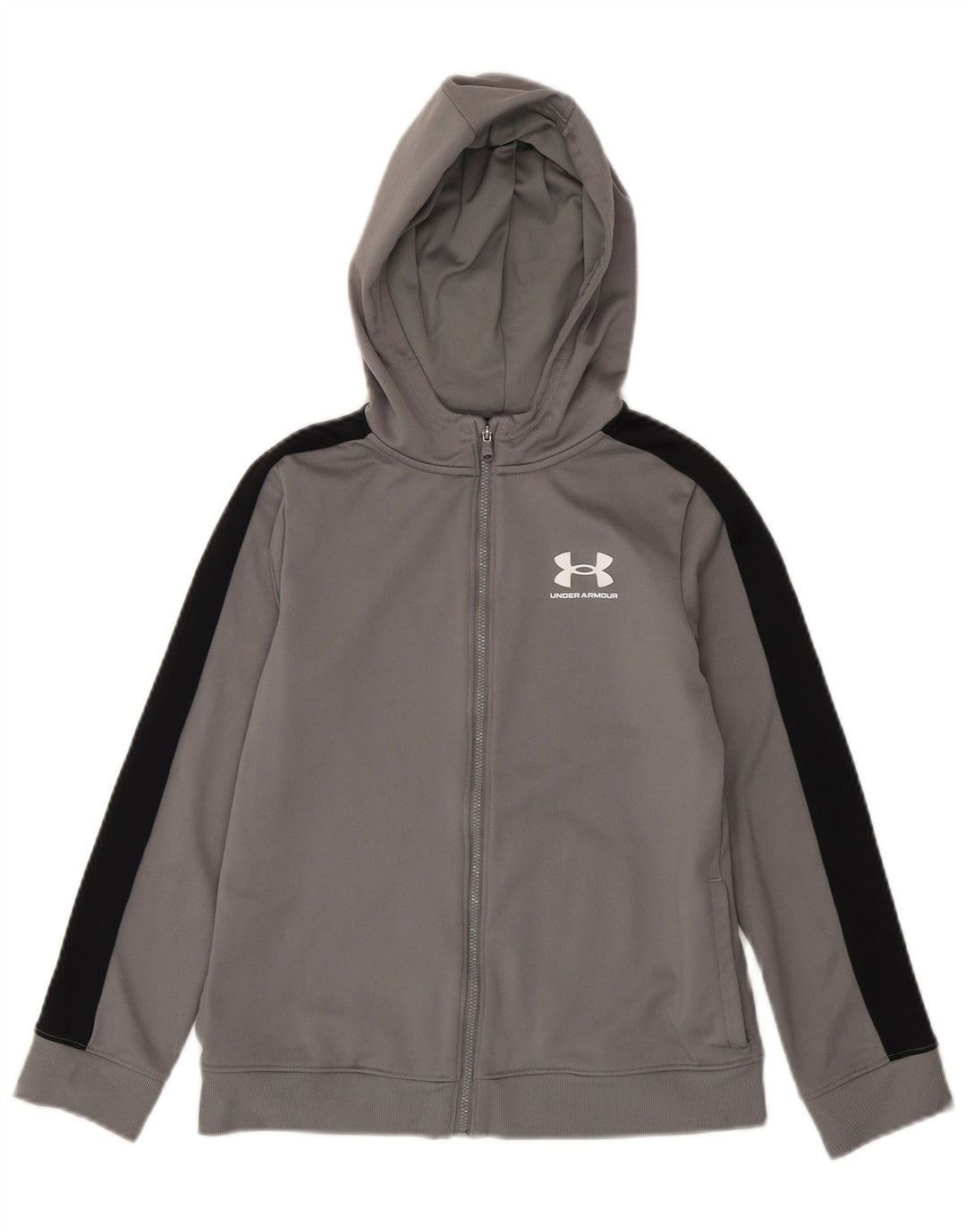 Πουλόβερ Under Armour Boys με φερμουάρ κουκούλα 9-10 ετών, μεσαίο γκρι χρώμα