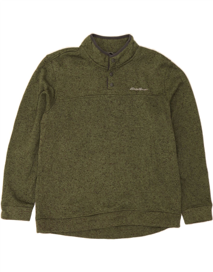 EDDIE BAUER Mens Button Neck Sweatshirt Jumper XL Khaki Flecked Polyester Vintage Eddie Bauer and Second-Hand Eddie Bauer from Messina Hembry 