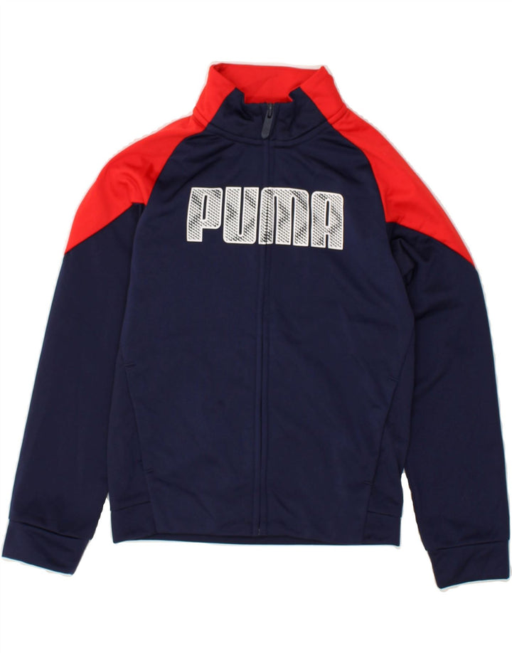 PUMA Boys Graphic Tracksuit Top Jacket 7-8 Years Navy Blue Colourblock | Vintage Puma | Thrift | Second-Hand Puma | Used Clothing | Messina Hembry 