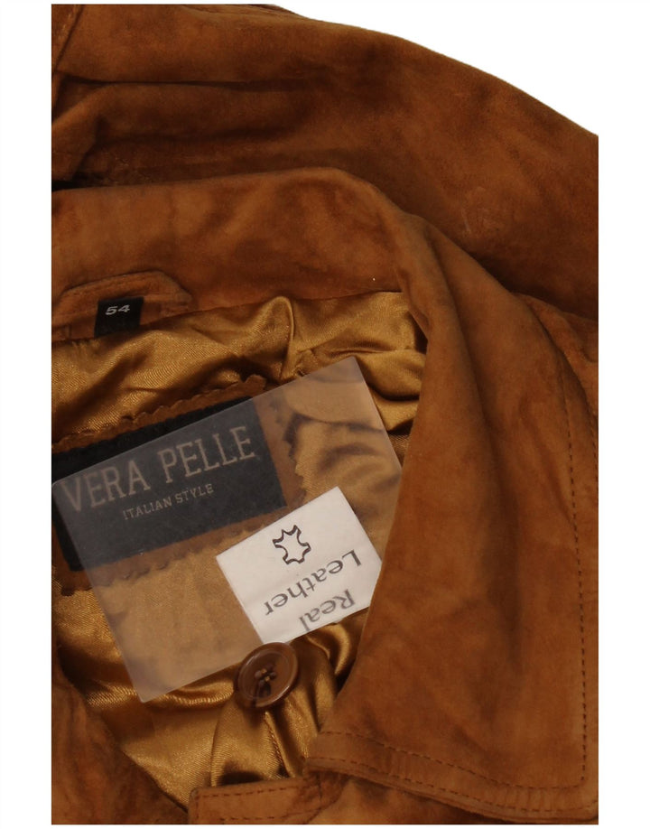 Vintage Ανδρικό Suede Bomber Jacket IT 54 2XL Καφέ Δερμάτινο