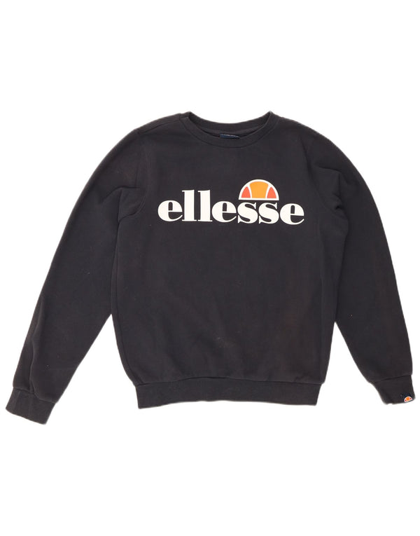 ELLESSE Womens Crop Graphic Sweatshirt Jumper UK 10 Small Black Cotton