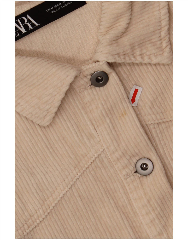 ZARA Γυναικείο Υπερμεγέθη Κοτλέ Πουκάμισο UK 14 Βαμβακερό μεσαίο υπόλευκο