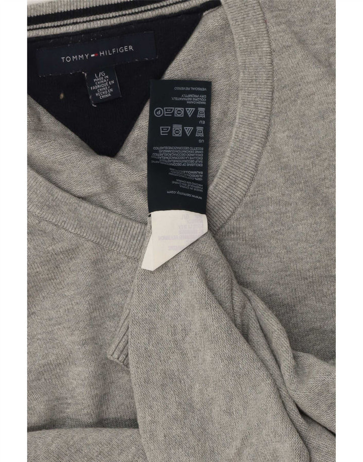 Tommy Hilfiger Ανδρικό πουλόβερ με λαιμόκοψη με λαιμόκοψη μεγάλο γκρι βαμβακερό