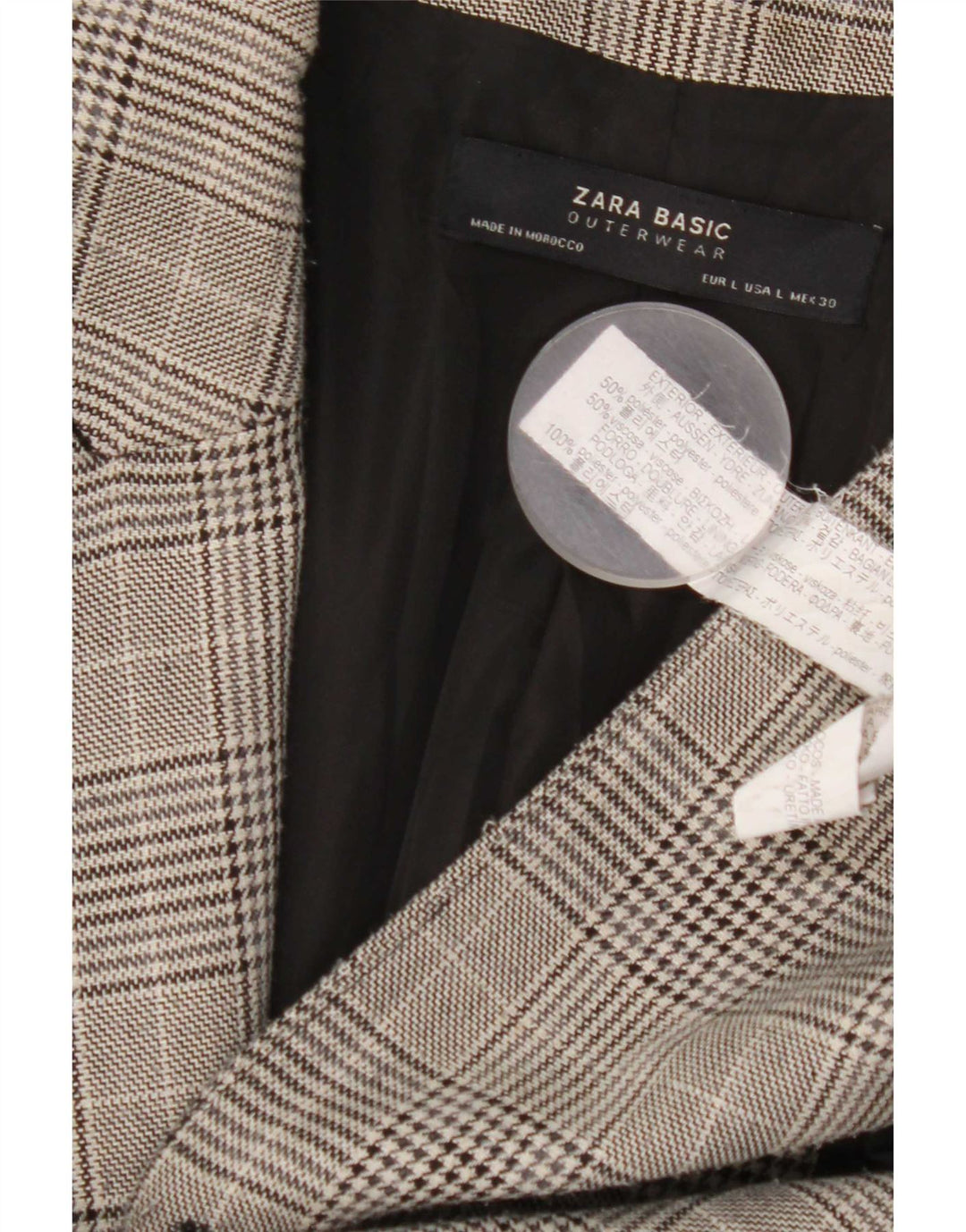 Zara Γυναικείο παλτό με διπλό στήθος UK 16 Large Grey Check Polyester
