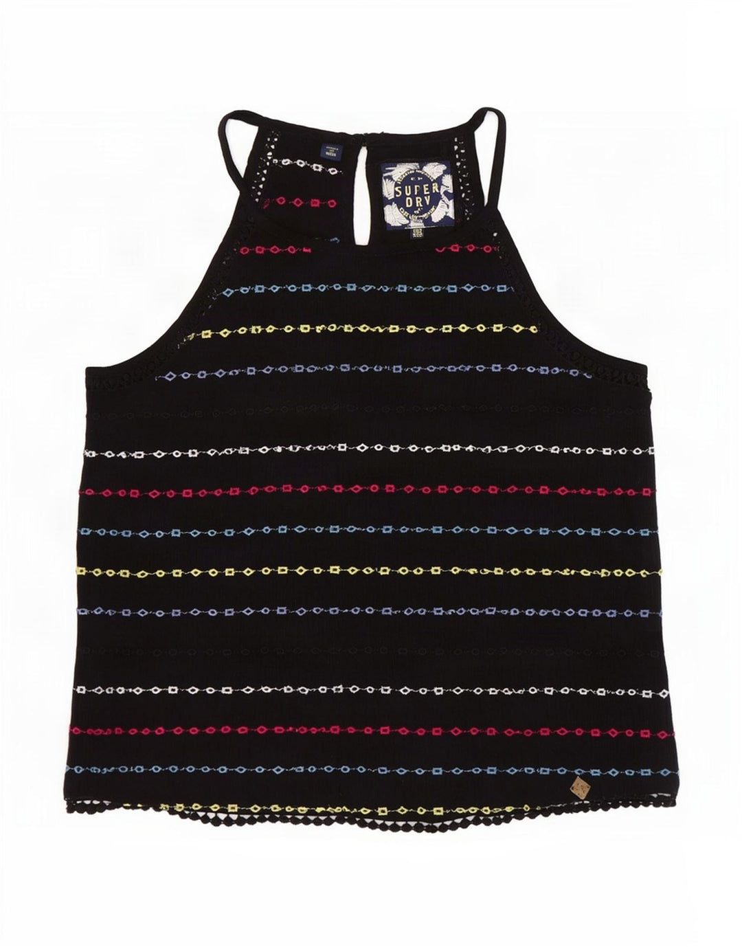 Superdry Womens Crop Halter Top UK 10 Small Black Ride Viscose