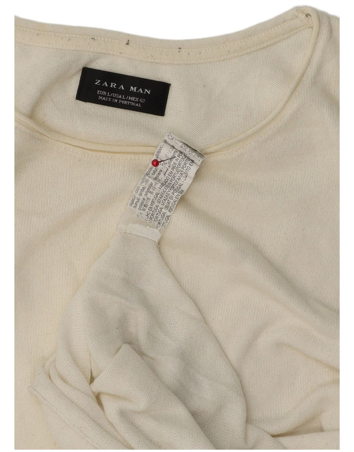 Ανδρικό T-Shirt Zara Top Large Off White Βαμβακερό