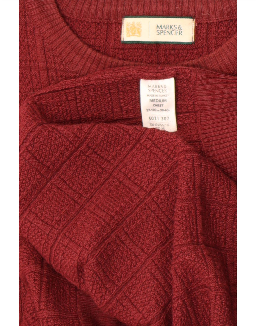 Marks & Spencer Ανδρικό πουλόβερ με λαιμόκοψη, μεσαίο κόκκινο ακρυλικό