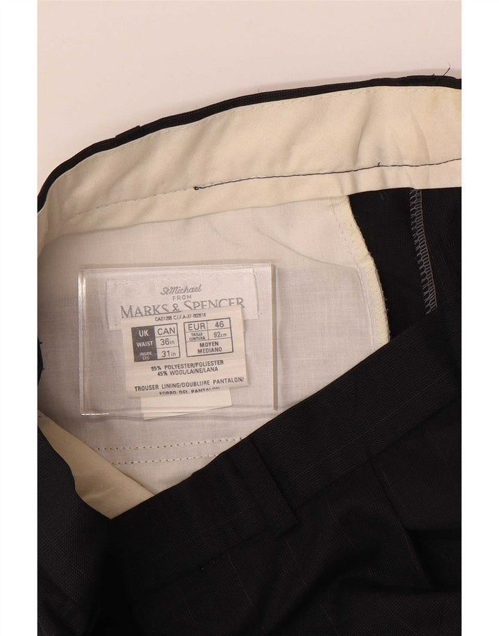 Marks & Spencer Ανδρικό παντελόνι με καρφίτσα W36 L31 Navy Blue Polyester