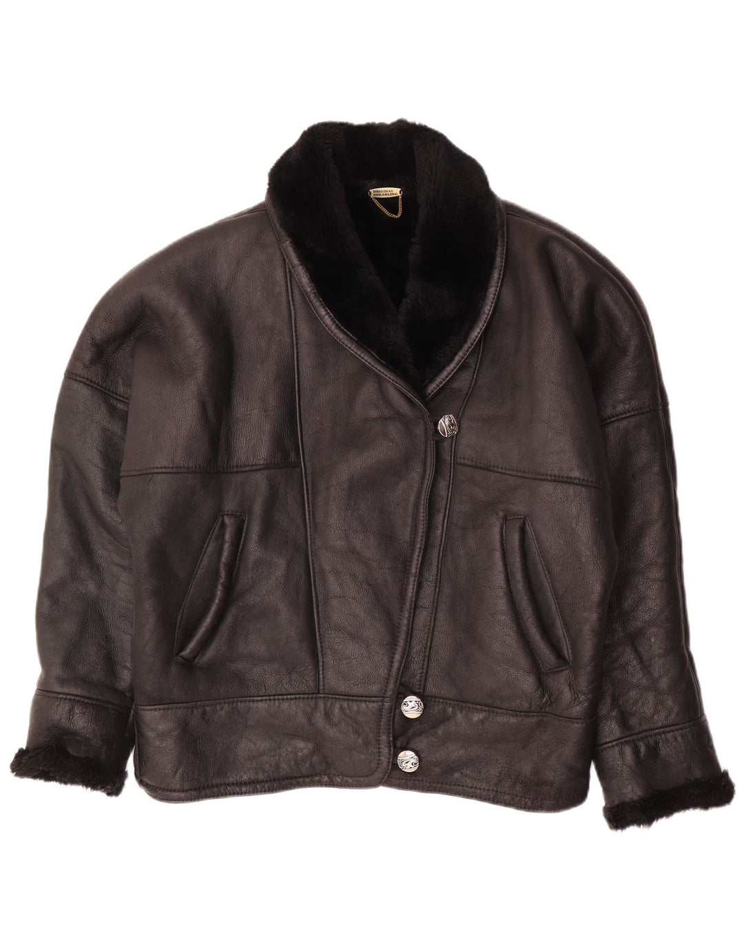 VINTAGE Γυναικείο Shearling Jacket UK 18 XL Black Shearling