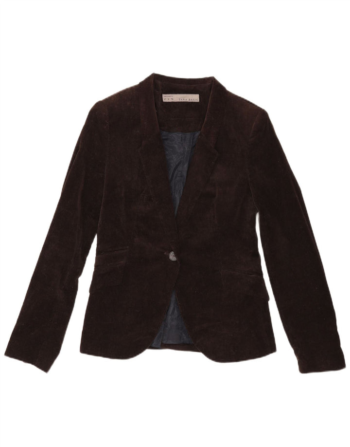 Zara Γυναικείο σακάκι 1 κουμπιού κοτλέ blazer UK 12 μεσαίου καφέ οξικό