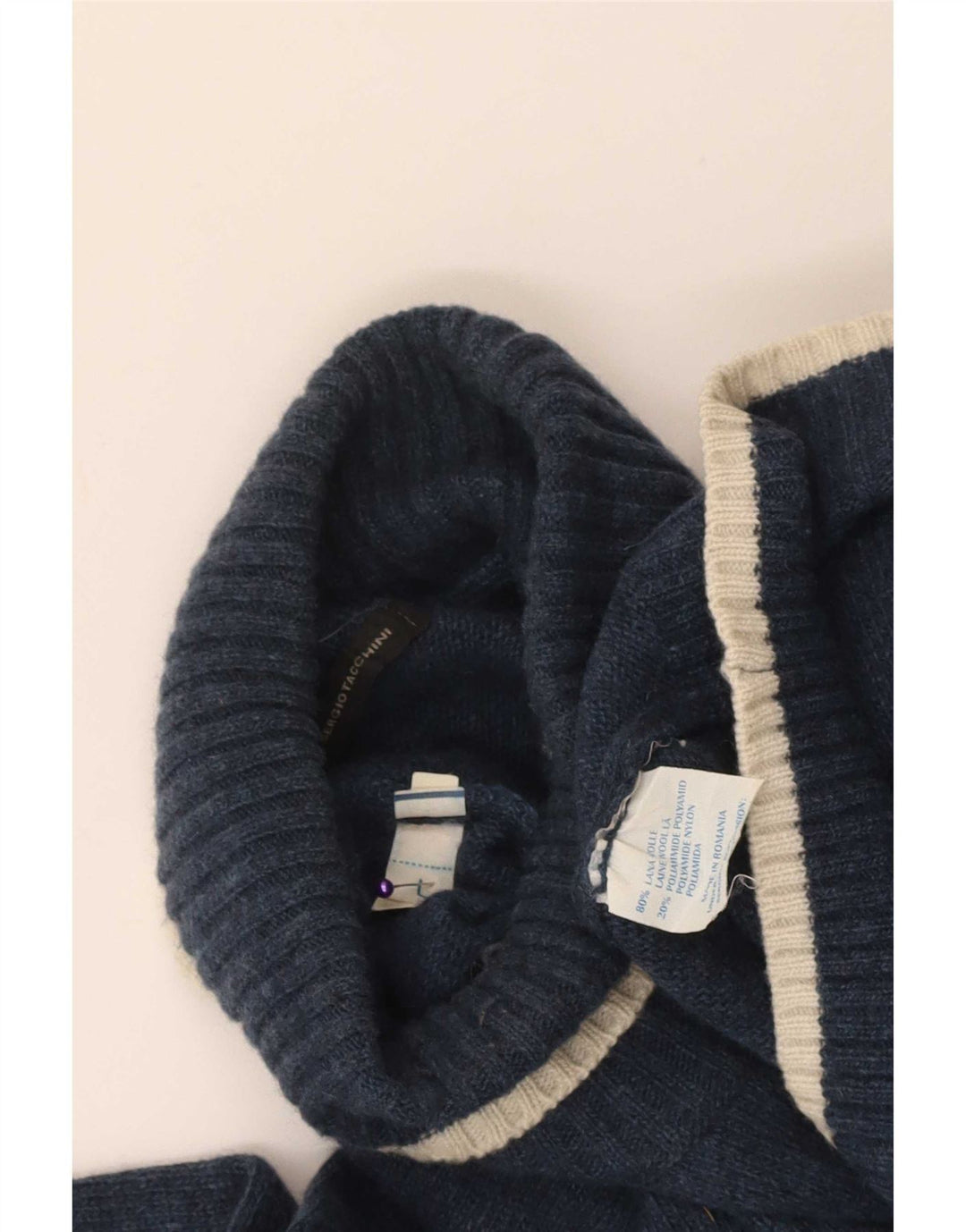 Sergio Tacchini Ανδρικό πουλόβερ με ρολό λαιμόκοψη, μεγάλο μάλλινο μπλε ναυτικό