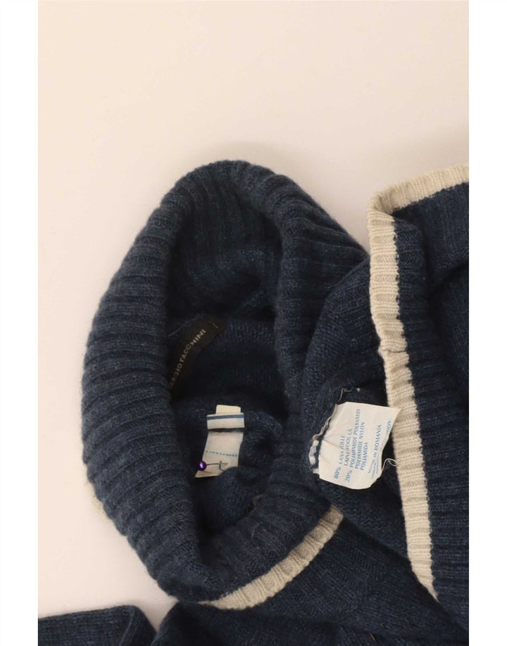 Sergio Tacchini Ανδρικό πουλόβερ με ρολό λαιμόκοψη, μεγάλο μάλλινο μπλε ναυτικό