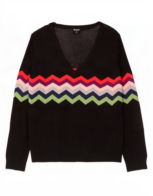 Desigual γυναικείο πουλόβερ με λαιμόκοψη UK 18 XL μαύρο Chevron βισκόζη