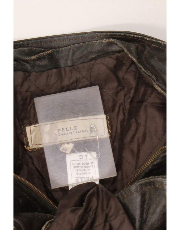 VINTAGE Γυναικείο Δερμάτινο Μπουφάν 3/4 μανίκι UK 14 Μεσαίο Καφέ Δερμάτινο