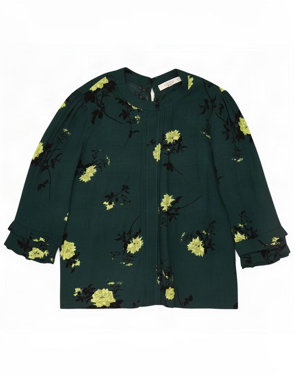 Oasis Womens Top 3/4 Sleeve UK 14 Medium Green Floral Viscose O