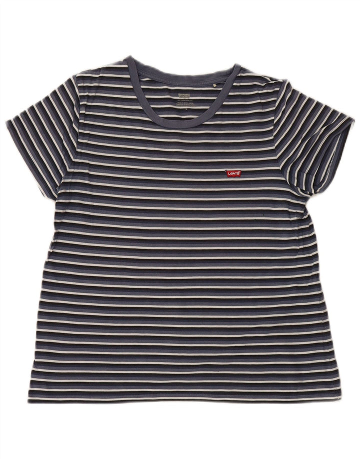 Γυναικείο T-Shirt Levi's Top UK 12 Medium Navy Blue ριγέ