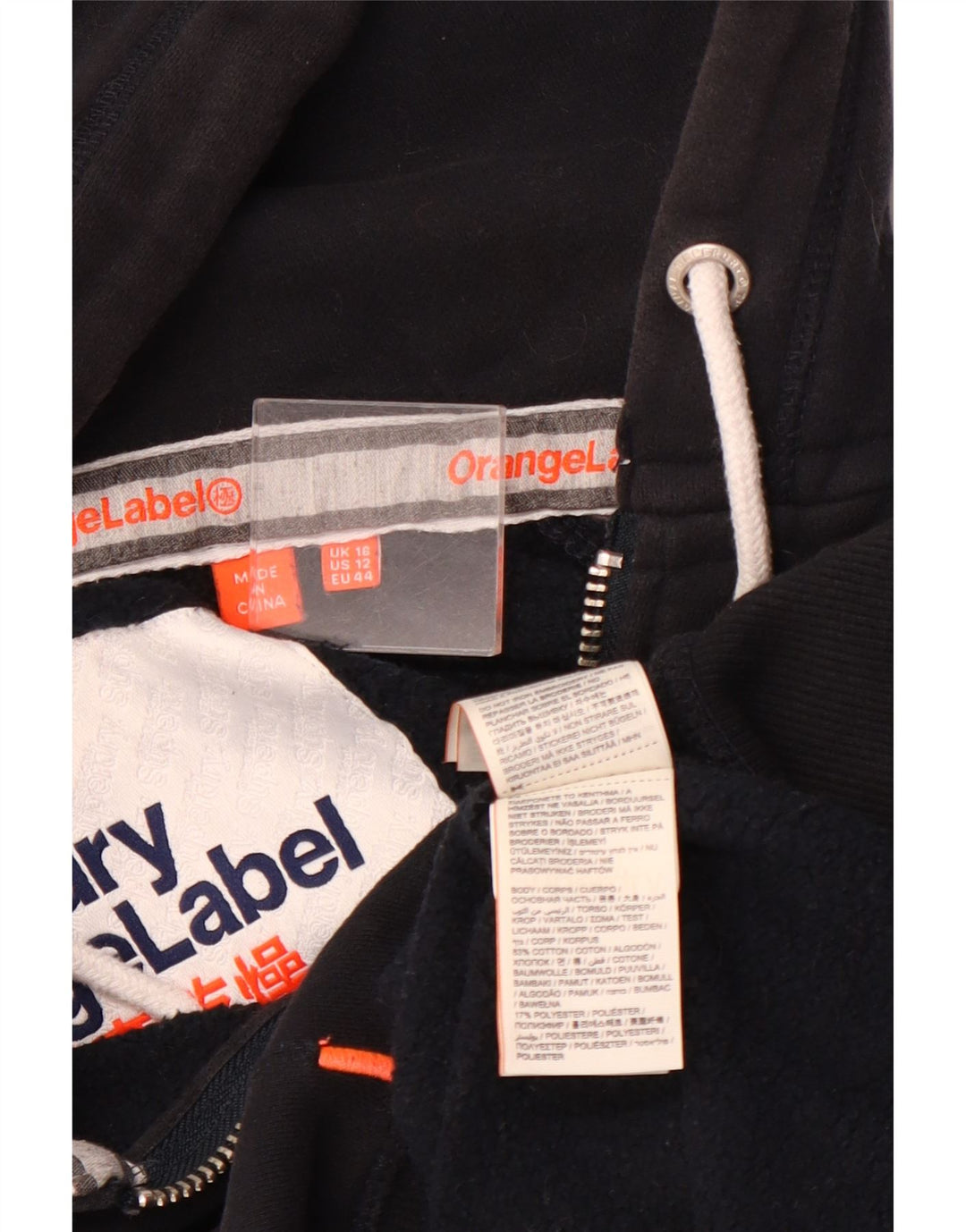 SUPERDRY Γυναικείο πουλόβερ με κουκούλα με φερμουάρ UK 16 Μεγάλο μπλε βαμβακερό