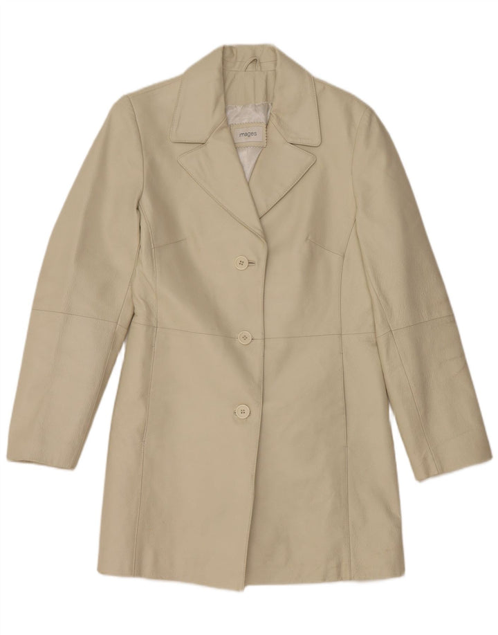 Vintage Γυναικείο Δερμάτινο Παλτό UK 12 Medium Beige Leather