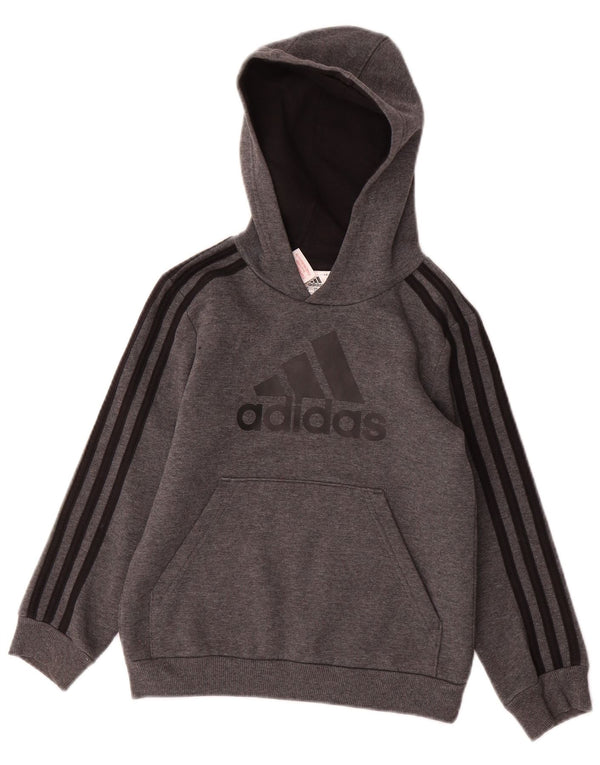 ADIDAS Boys Graphic Hoodie Jumper 7-8 Years Grey Polyester