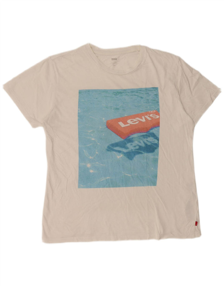 Γυναικείο γραφικό μπλουζάκι Levi's Top UK 16 μεγάλο λευκό βαμβακερό