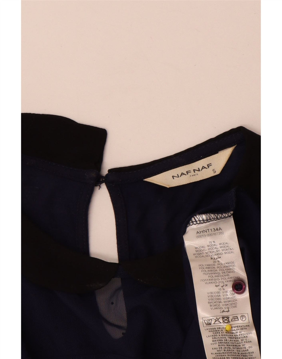 Naf Naf Γυναικεία Μπλούζα Τοπ UK 10 Small Navy Blue Colorblock Modal