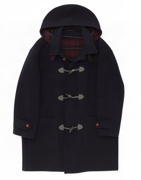Vintage Ανδρικό παλτό Duffle με κουκούλα UK 44 2XL Navy Blue Wool