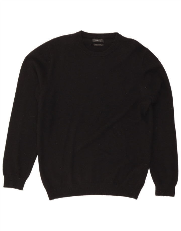 Ανδρικό πουλόβερ Zara Crew Neck Jumper Μεγάλο μαύρο κασμίρ
