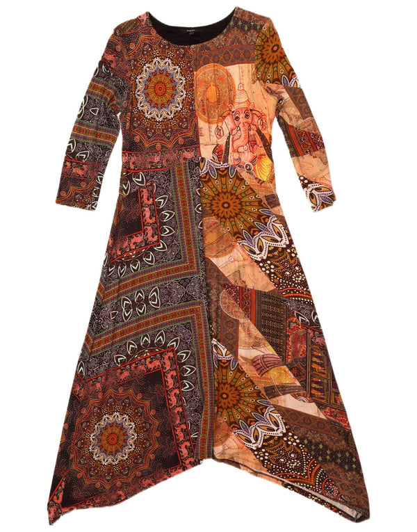 Desigual γυναικείο μάξι φόρεμα 3/4 με μανίκια UK 14 Μεγάλη πολύχρωμη βισκόζη