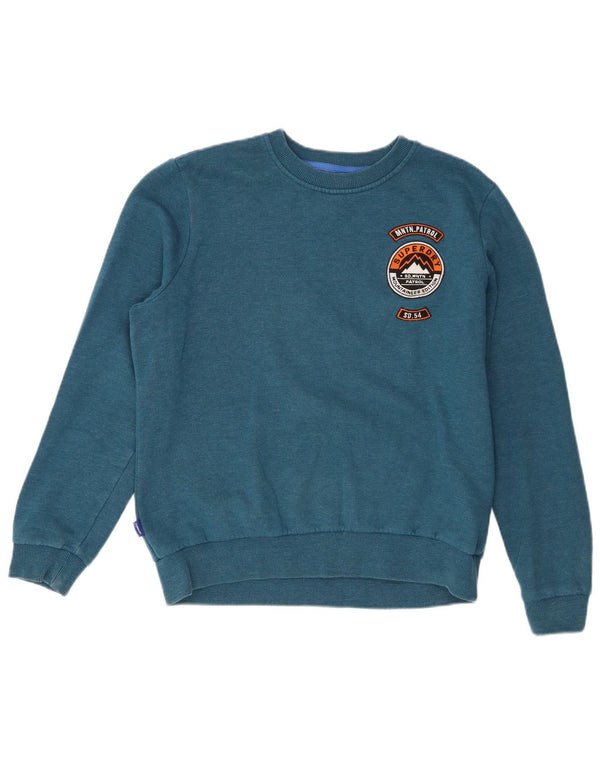 Superdry Γυναικεία γραφική μπλούζα υπερμεγέθη Jumper UK 10 Small Blue Cotton