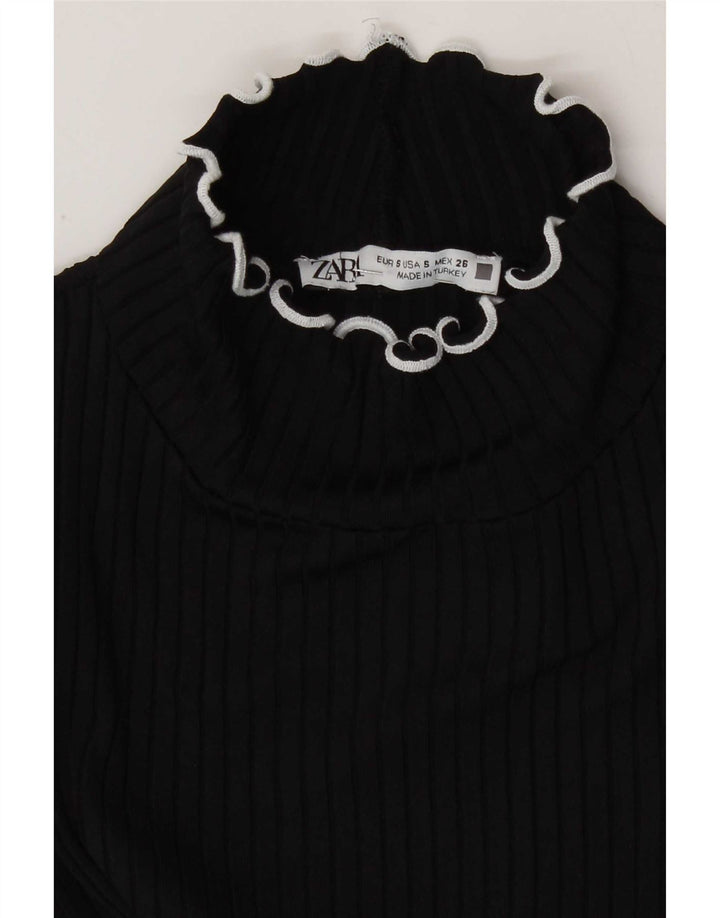 Zara Γυναικεία Μπλούζα Crop Top UK 8 Small Black Polyamide