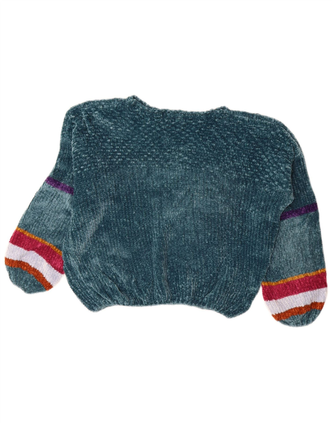 BENETTON Γυναικείο βελούδινο πουλόβερ με λαιμόκοψη UK 12 μεσαίο πράσινο ριγέ